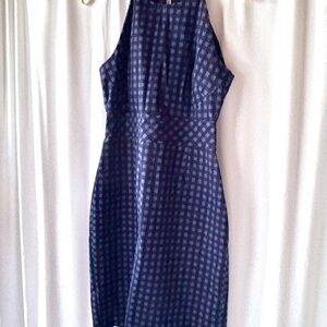 Banana Republic Blue Plaid Gingham Bi-Stretch Racer-Neck Sheath Dress, 6 Petite